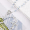 KOMI Pink Purple Blue 6mm Glass Imitation Pearl Rosary Beads with Crucifix Cross Pendant Necklaces for Women Religious Gifts