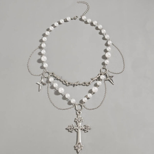 1b0b53def97280f0d447671c03e5bbb4_H36a8d216b71f490c91794e6461b59014u_avif=close&webp=close KOMI Fashion Double Layered Imitation Pearl Necklace with Tassels Star Cross Pendant Necklaces for Women Girls Wedding Party