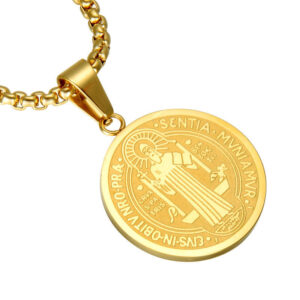 Komi Saint Benedict Christian Stainless Steel Jesus Print Pendant Necklace Box Chain Necklace Jewelry