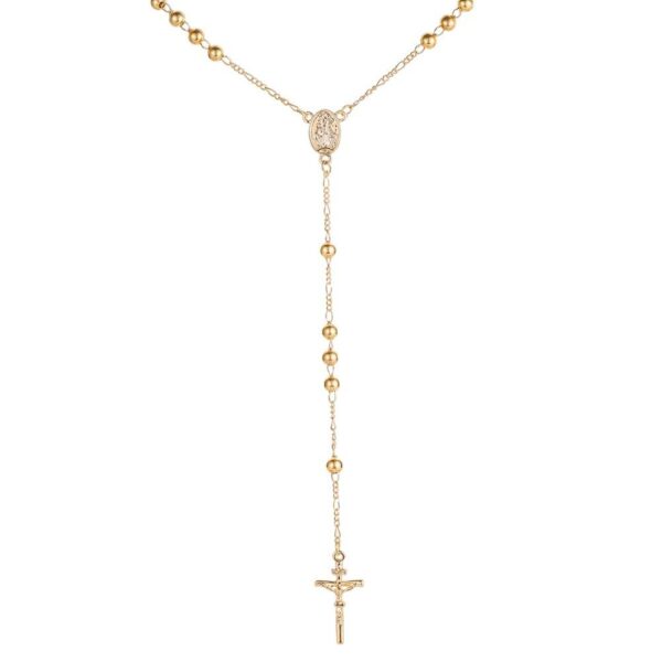 Komi Newest Sweater Choker Jewelry Long Tassel Alloy Beads Cross Pendant Necklaces Gold Plated Rosary Necklace