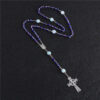 Blue Glass Stone Bead Cross Pendant Necklace Rosary ReligionCatholic Handmade Necklace Jewelry Good Quality