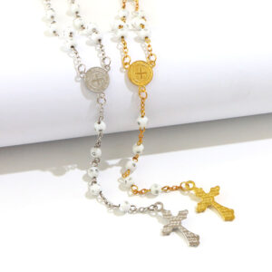 2024 Komi Rosary Bead Necklace 6mm Beads Crystal Religious Necklace Cross Pendant Necklaces Jewelry Accessories Wholesale
