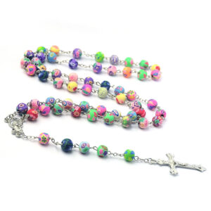 KOMI 2024 New Colorful Polymer Clay Cross Necklace Cross Rosary Jewelry