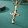 1de432106d8cc46844b1196fbcff1523_H34d291355c534edfacccc22ecd6b5f809_avif=close&webp=close KOMI Stainless Steel Jesus Cross Pendant Necklaces for Men Black Gold Crucifix Cross Necklace Pendants for Men 24 Inch Box Chain