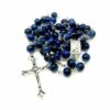 Hot Holy Catholic Blue Glass Crystal Beads Rosary Necklace With Sliver Jesus Cross Christ Maria Necklace