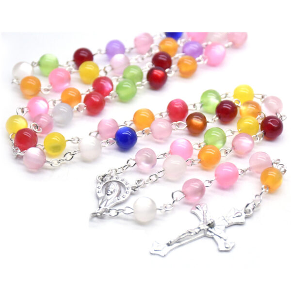 2024 Komi Fashion Religious Catholic Jewelry Colorful Resin Beads Jesus Cross Pendant Rosary Necklace