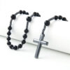 Komi Fashion Black Agate Hematite Beads Rosary Necklace with Wedding Party Cross Pendant Necklaces for Men Women Birthday Giftts