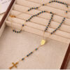 KOMI Gold Beaded Rosary Necklace for Women Stainless Steel Y Necklace Beads Chain Crucifix Cross Pendant Necklaces for Women