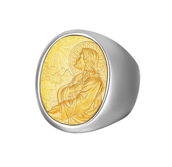 2 Gilded Trend European and American Hip-hop Exaggerated Titanium Steel Jesus Ring Men Gift Religious Jewelry Wholesale