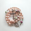 2023 Komi Hot Selling Pink Glass Rosary Beads Cross Pendant Necklaces Pearl Crucifix Religious Jewelry