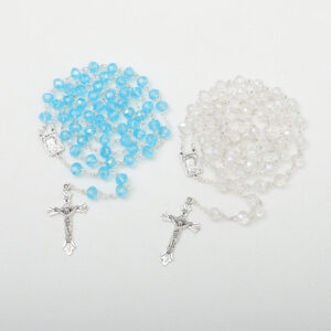 Hot Sell Rosary 8*6mm Glass Cut Face Crystal Jesus Cross Christ Maria Stock Rosary Necklace