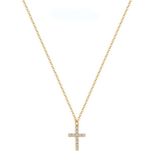 KOMI 18K Gold Plated Tiny Cross Necklace for Women Stainless Steel Chain Dainty Cubic Zirconia Cross Pendant Necklace for Girls