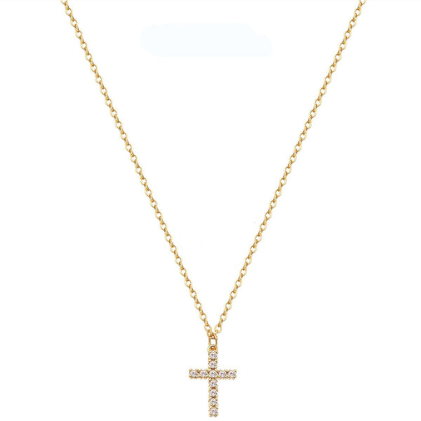 KOMI 18K Gold Plated Tiny Cross Necklace for Women Stainless Steel Chain Dainty Cubic Zirconia Cross Pendant Necklace for Girls