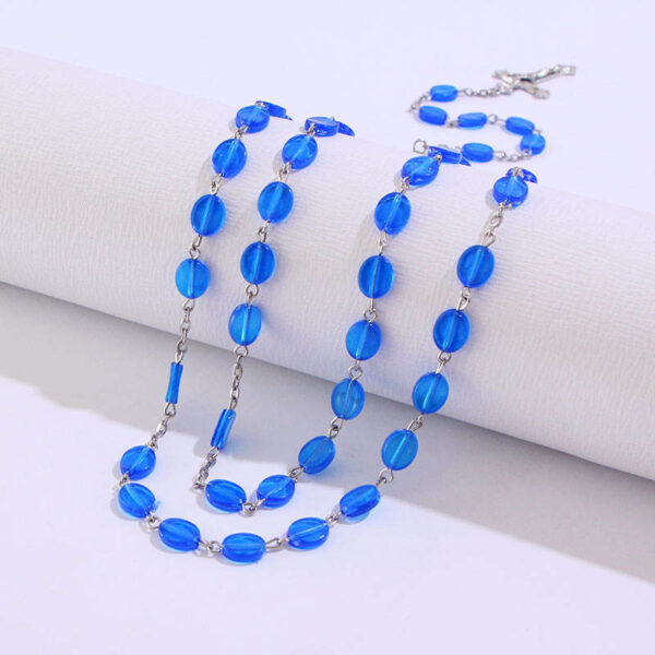 2023 Komi Wholesales Religious Rosary Blue Plastic Beads Prayer Women Jesus Cross Pendant Jewelry Rosary Necklace
