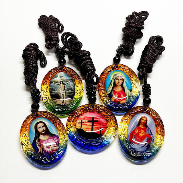 241bf1e9347c5522bed61a5fc99778af_Ha8daef9051a04d1f9f078df573b4a6b6M_avif=close&webp=close KOMI Dainty Geometric Circle Round Oval Crystal Glass Jesus Virgin Mary Cross Pendants Necklaces for Men Women Prayer Jewelry