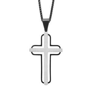 2024 Hot Sale New European and American Religious Men's Hollow Stainless Steel Two-color Cross Pendant