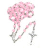 Komi High Quality 8 mm Glass Pink Beads Necklace Religious Gift Orthodox Catholic Crucifix Rosary Necklace