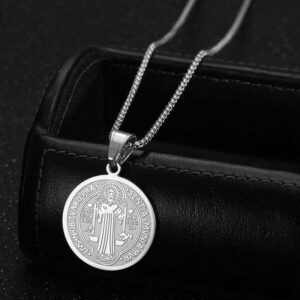 Komi Saint Benedict Christian Stainless Steel Disc Necklace Priest Exorcist Pendant Jewelry