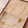 KOMI Gold Beaded Rosary Necklace for Women Stainless Steel Y Necklace Beads Chain Crucifix Cross Pendant Necklaces for Women