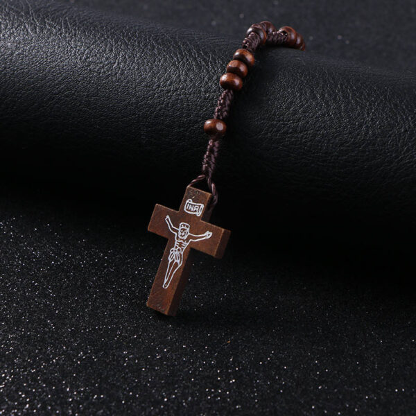 KOMi Vintage Chiro Cross Wooden Rosary Beads Charm Bracelets Catholic Christian Orthodox Fashion Religious Jewelry Gift R-159