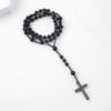 Komi Fashion Black Agate Hematite Beads Rosary Necklace with Wedding Party Cross Pendant Necklaces for Men Women Birthday Giftts