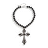 KOMI Silver Plated Rhinestone Crystal Cross Pendant Necklace for Women 17.7 Inches Black Beaded Chain Choker Necklaces for Girls