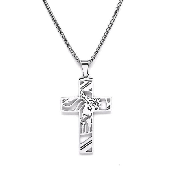 Catholic Christian Stainless Steel Hollow Cross Ornament Pendant Necklace