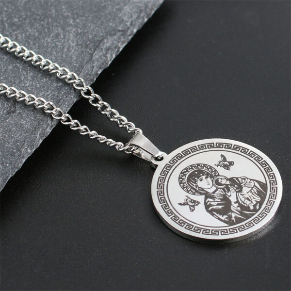 KOMI Stainless Steel Miraculous Medal Pendant Necklaces Virgin Mary Round Coin Pendant Titanium Long Chain Necklace in 24 Inch