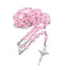 Komi High Quality 8 mm Glass Pink Beads Necklace Religious Gift Orthodox Catholic Crucifix Rosary Necklace