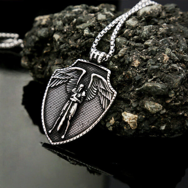 298a54a6b8eeeab561be99c976fd1c7a_H4b089c86d7a7447b8d1f88837a6cfb661_avif=close&webp=close KOMI Saint Michael Stainless Steel Angel Cross Shield Vintage Religious Necklace