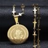 Komi Fashion Large Saint Benedict Cross Stainless Steel Men's Necklace Gold Chain Necklace Jewelry