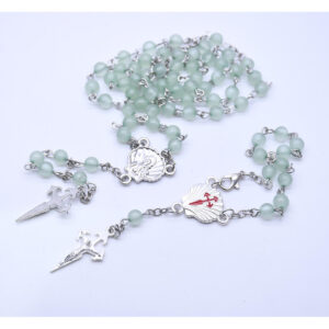 Dreamwork Religious Green Resin Beads Rosary Necklace Shell Medal and Jesus Cross Crucifix Pendant Necklace Communion Rosary