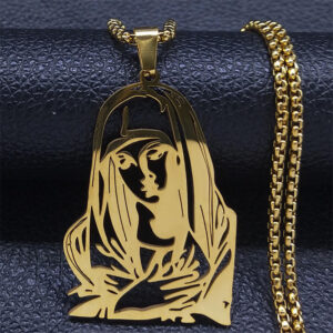 KOMI Religious 18K Gold Plated Stainless Steel Hollow Virgin Mary Pendant Necklace for Women Men Prayer Gifts