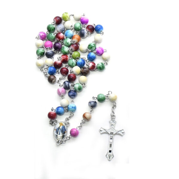 2c3db056a93fe8b2850db8aaec4e77b9_Hcbacb189aa084475a9a46d081702f9b13_avif=close&webp=close 8mm Colorful Rose Bead Rosary Alloy Cross Virgin Mary Pendant Christian Catholic Religious Jewelry Necklace