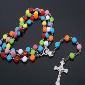 KOMI 8mm Acrylic Beads Rosary Necklace Cross Beads Necklace Pendant Religious Necklace