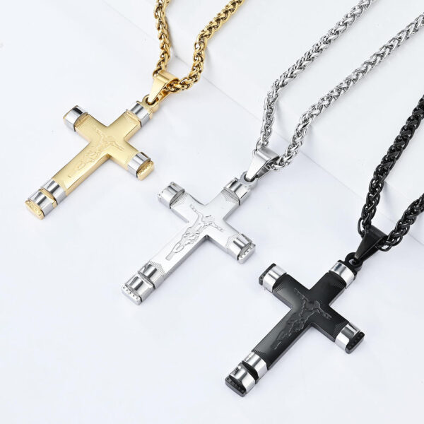 KOMI Mens Stainless Steel Cross Necklace Simple Silver Black Gold Crucifix Cross Pendant Necklace for Men Fashion Jewelry Gift