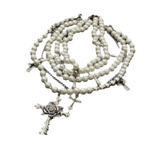 KOMI Multi-layered Pearl Necklace Religious Flower Cross Pendant Necklace Pearl Beaded Cross Charms Chokers Necklaces for Women