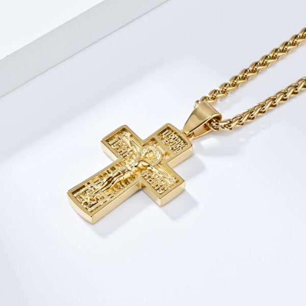 KOMI Religious Cross Necklace for Men Silver Gold Stainless Steel Crucifix Cross Pendant Necklace for Men Women Box Chain 24Inch