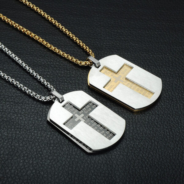 Komi Stainless Steel Double-layer Engraved air Force Brand Cross Pendant Necklace Hip Hop Niche Jewelry for Men