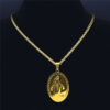 KOMI HipHop Goddess Madonna Medal Twist Chain Necklace 18K Gold Stainless Steel Oval Virgin Mary Pendant Necklaces for Men Gift
