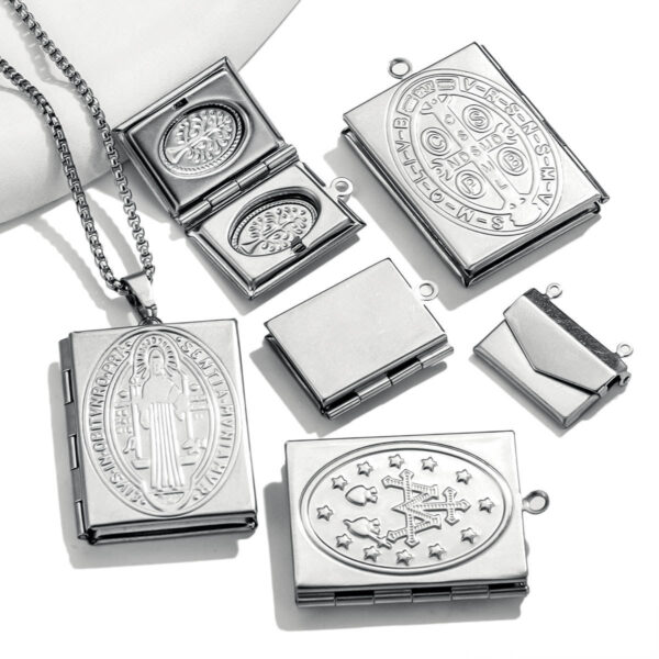 KOMI Stainless Steel Rectangular Phase Box Pendant Retro Envelope Pendant Diy Creative Necklace Accessories Phase Box