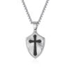 32c0b962a61c99173cb049360c7ede28_H1f79df95c57642f9bd3273d8c5ece02dI_avif=close&webp=close KOMI Mens Cross Necklace Silver Stainless Steel Shield Armor with Black Gold Cross Pendant Necklace for Men Box Chain 24 Inch