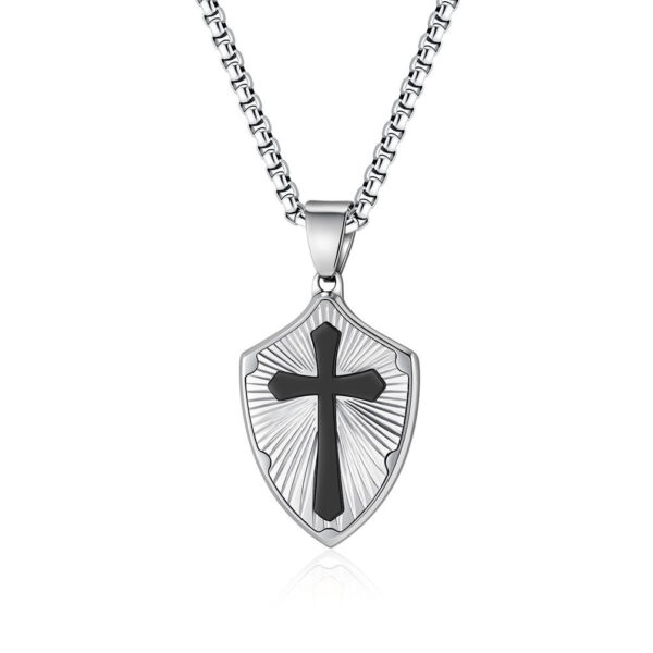 32c0b962a61c99173cb049360c7ede28_H1f79df95c57642f9bd3273d8c5ece02dI_avif=close&webp=close KOMI Mens Cross Necklace Silver Stainless Steel Shield Armor with Black Gold Cross Pendant Necklace for Men Box Chain 24 Inch