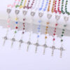 Komi 8 Colors 8mm Crystal Beads Catholic Rosary Necklace Wholesale Religious Cross Necklace Jewelry