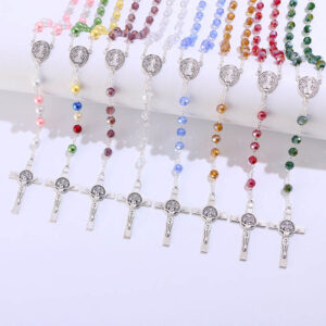 Komi 8 Colors 8mm Crystal Beads Catholic Rosary Necklace Wholesale Religious Cross Necklace Jewelry