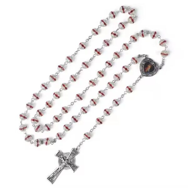Rosary Hollow Alloy Crystal Diamond Beads Jesus Medal Alloy Cross Necklace Vintage Catholic Religious Jesus Jewelry RN-228