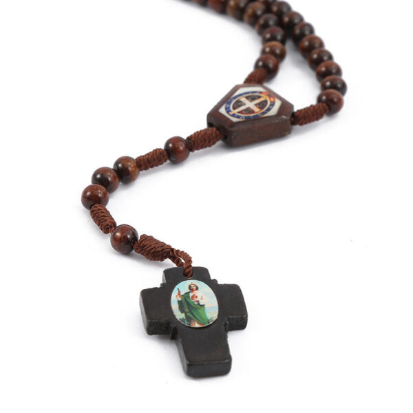Komi Rosary Necklace Natural Wood Bead Cross Necklace Religious Jewelry Wholesale
