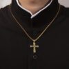 KOMI 18K Gold Plated CZ Cross Pendant Necklaces Stainless Steel Chain Black Cubic Zirconia Cross Necklace for Men Women Gift