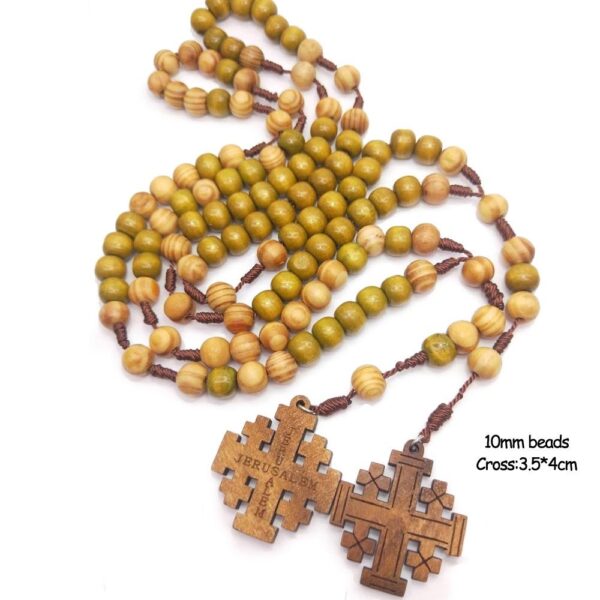 Komi Wholesales Wooden Beads Jerusalem Religious Jewelry Catholic Ornaments Wooden Cross Jesus Rosary Necklace