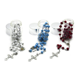 KOMI 12PCS Wooden Beads Rosary Necklaces Set Glass Bottles Packing Jesus Cross Pendant Necklace Wholesale Rosary Necklace Beads